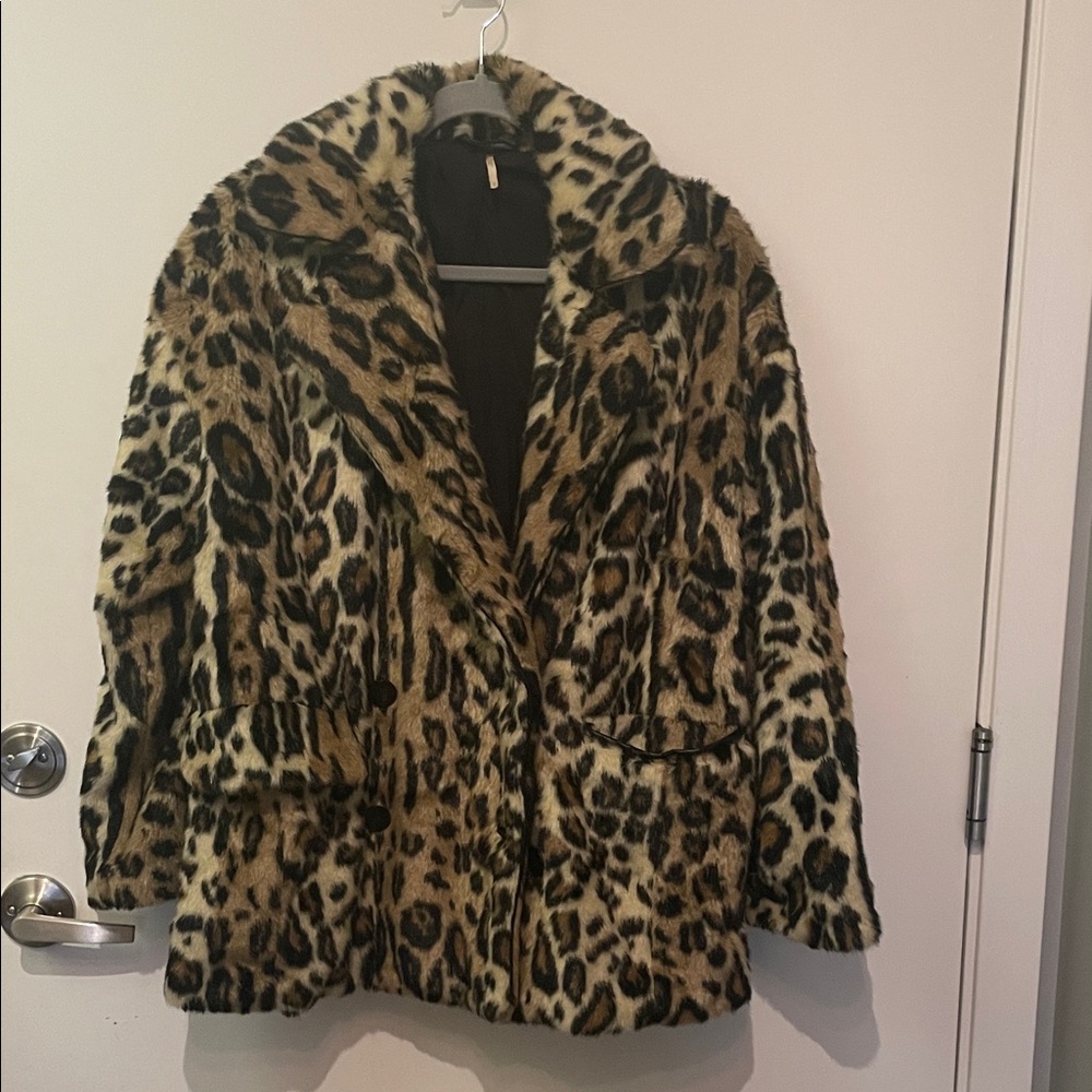 Free People Leopard Print Teddy Car Coat